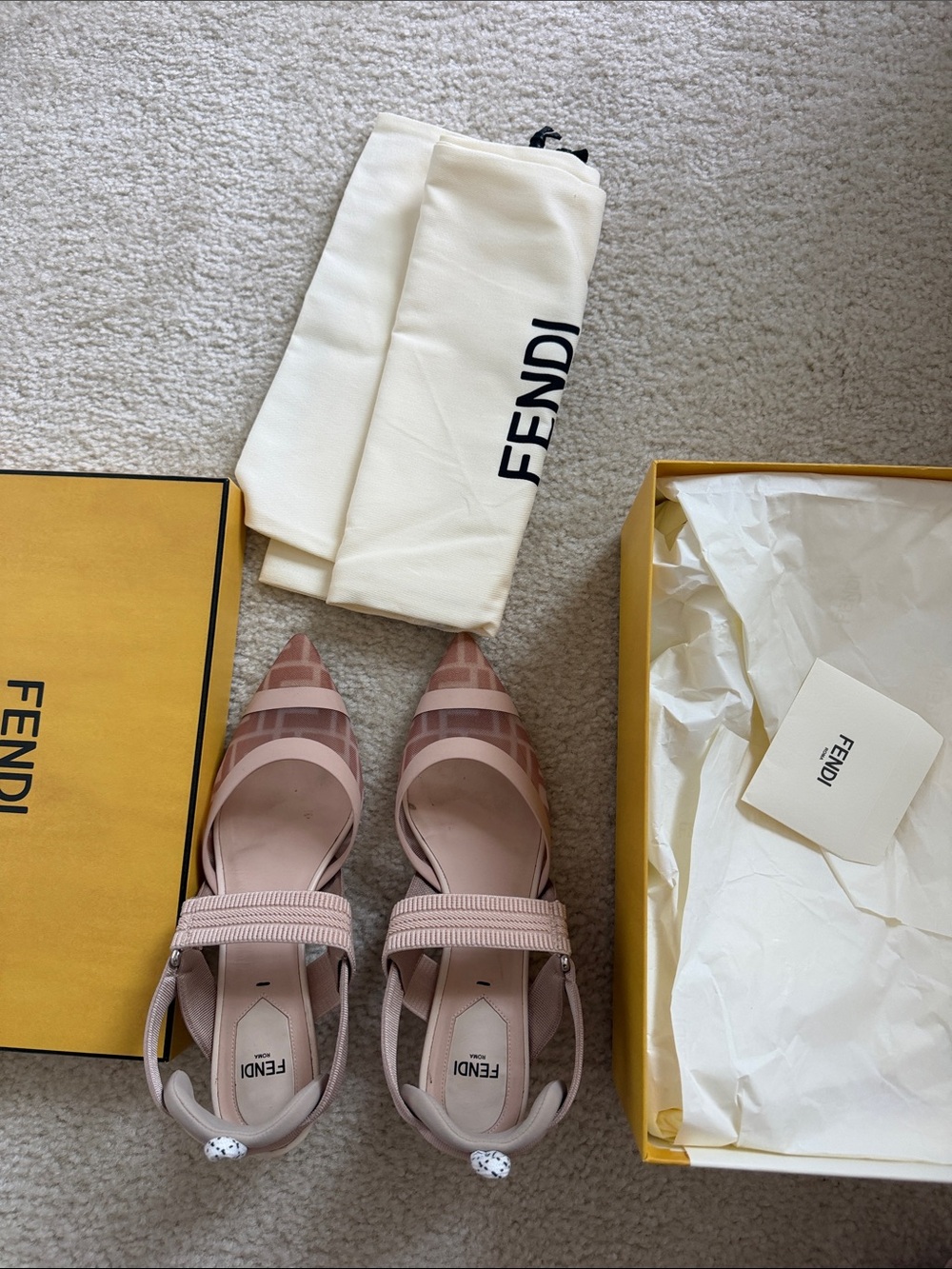 Fendi Pink Pointed-Toe Mesh Slingback Heels